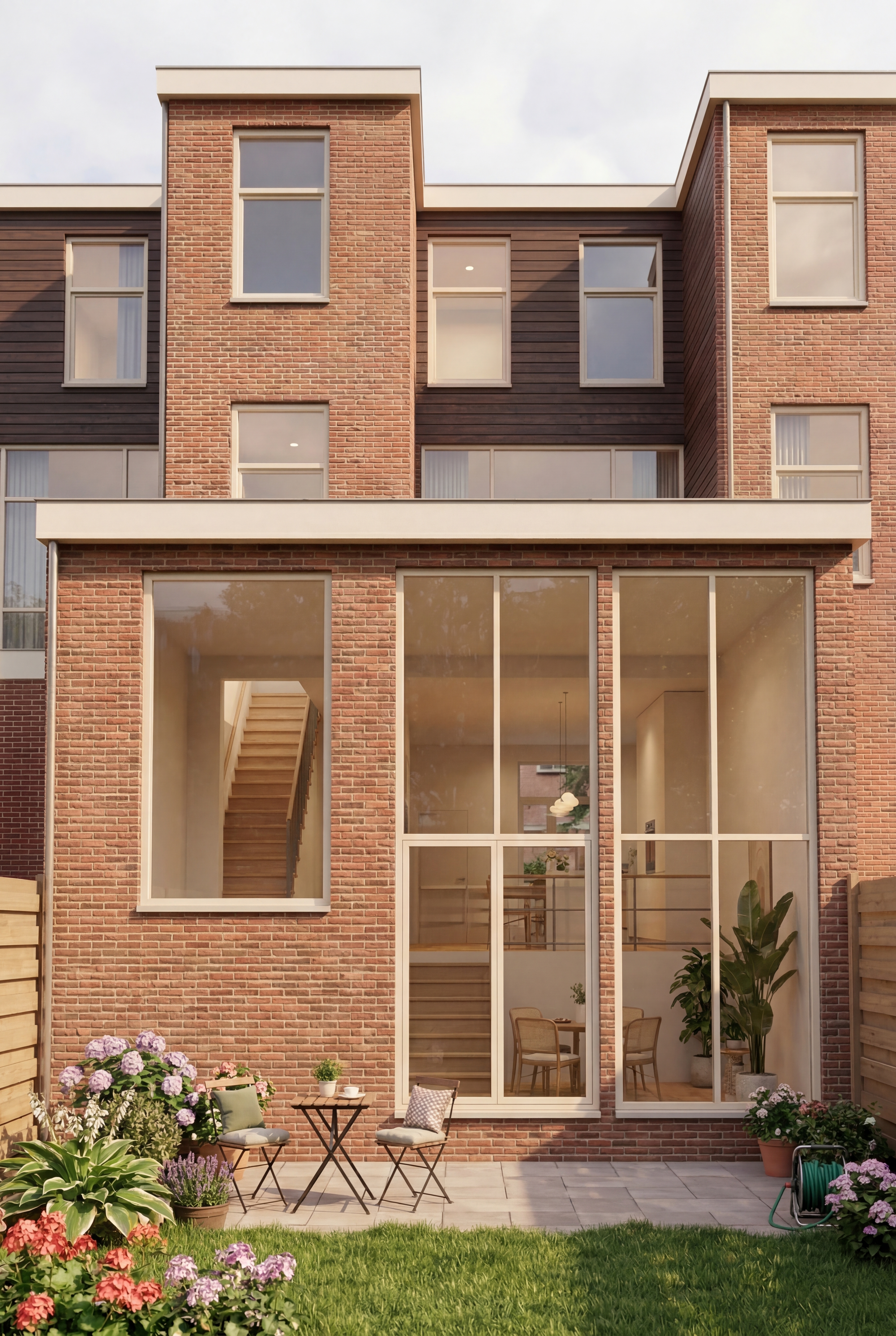 Aanbouwproject 's-Gravendijkwal Rotterdam — glazen aanbouw en dakopbouw aan tuinzijde jaren-30 woning