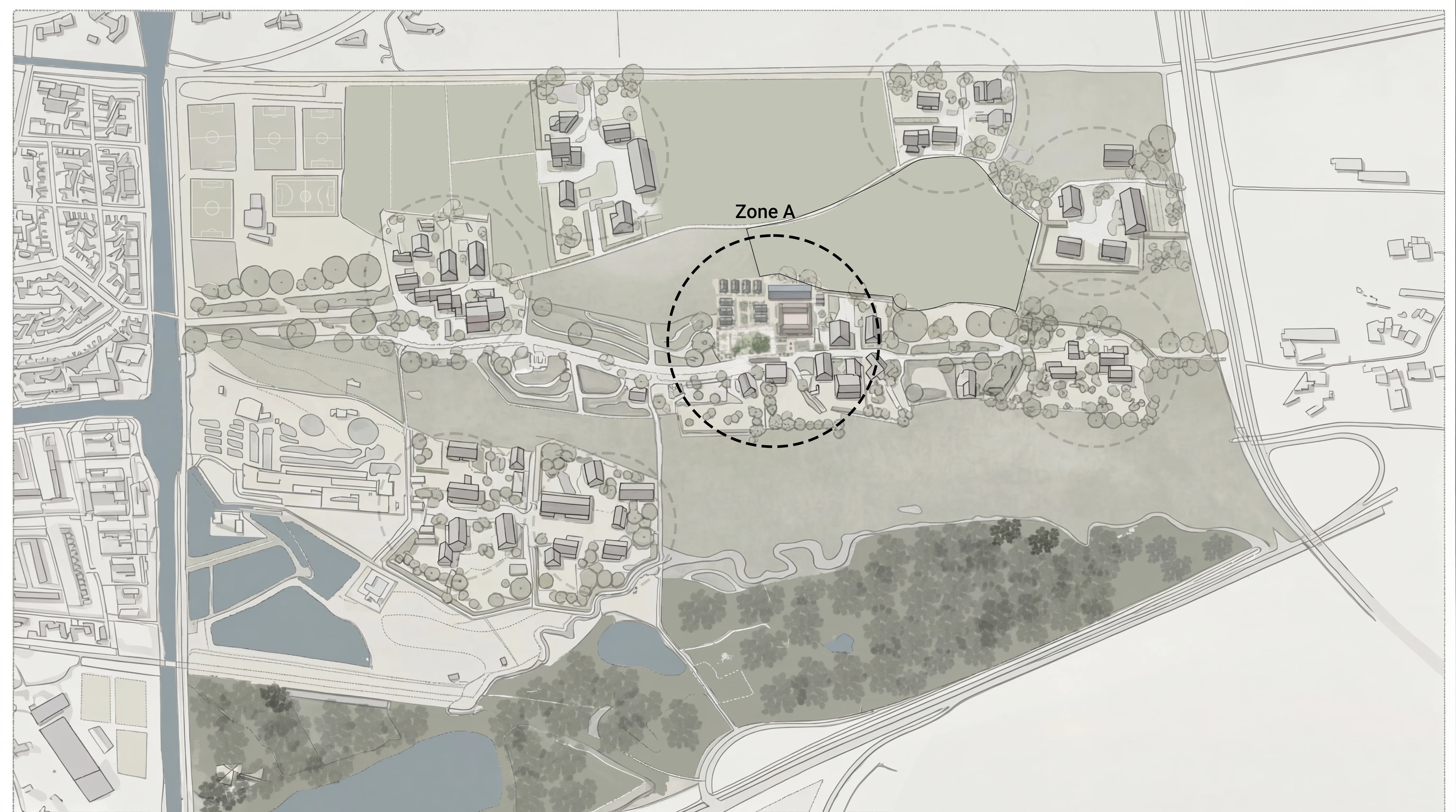 CO — SPINE masterplan 1/4000 — Moerenburg Tilburg, 154 ha, 1.200 bewoners, 300 woningen