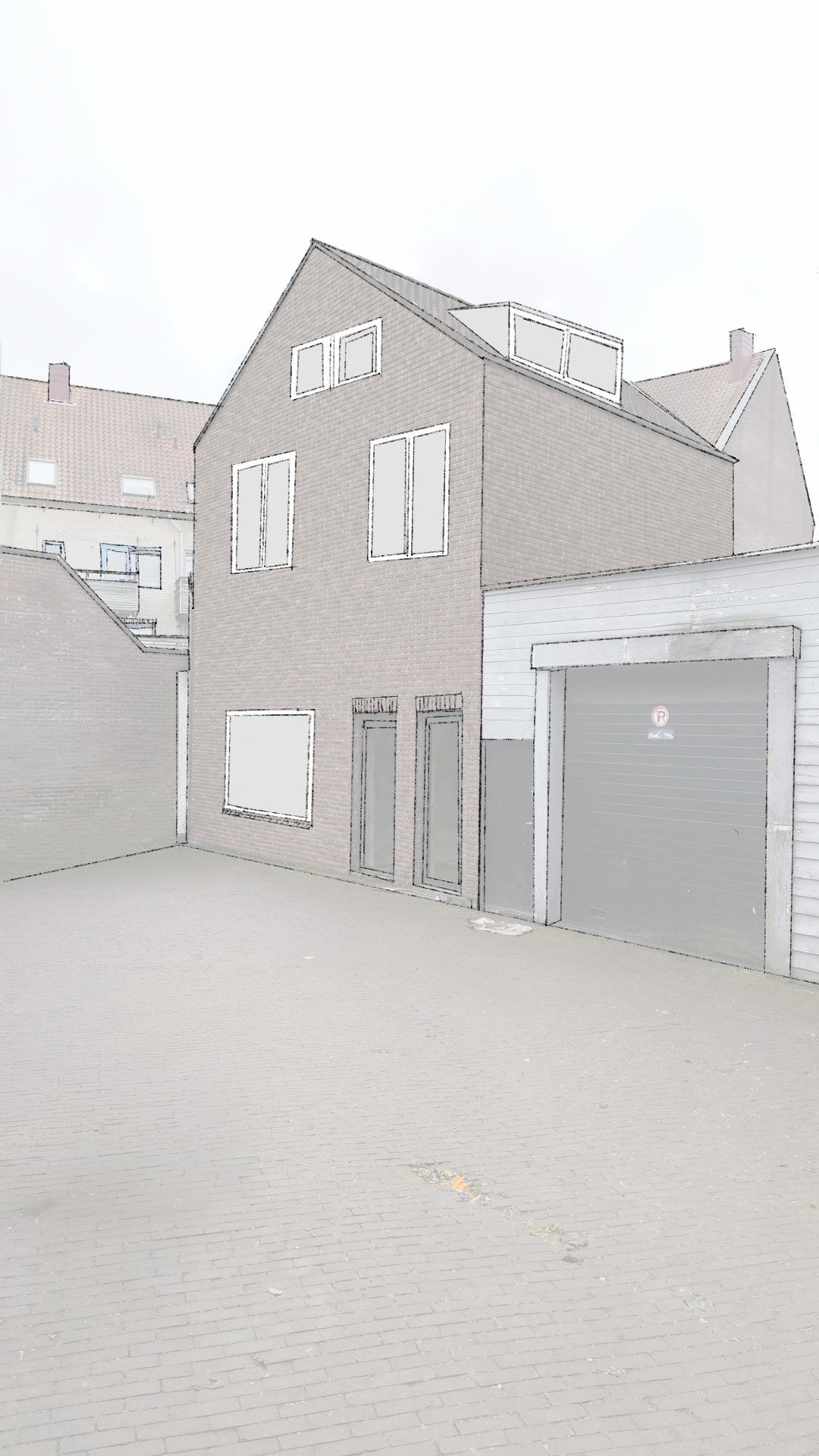 Voorgestelde achtergevel van het project Raam na toevoeging van woningen