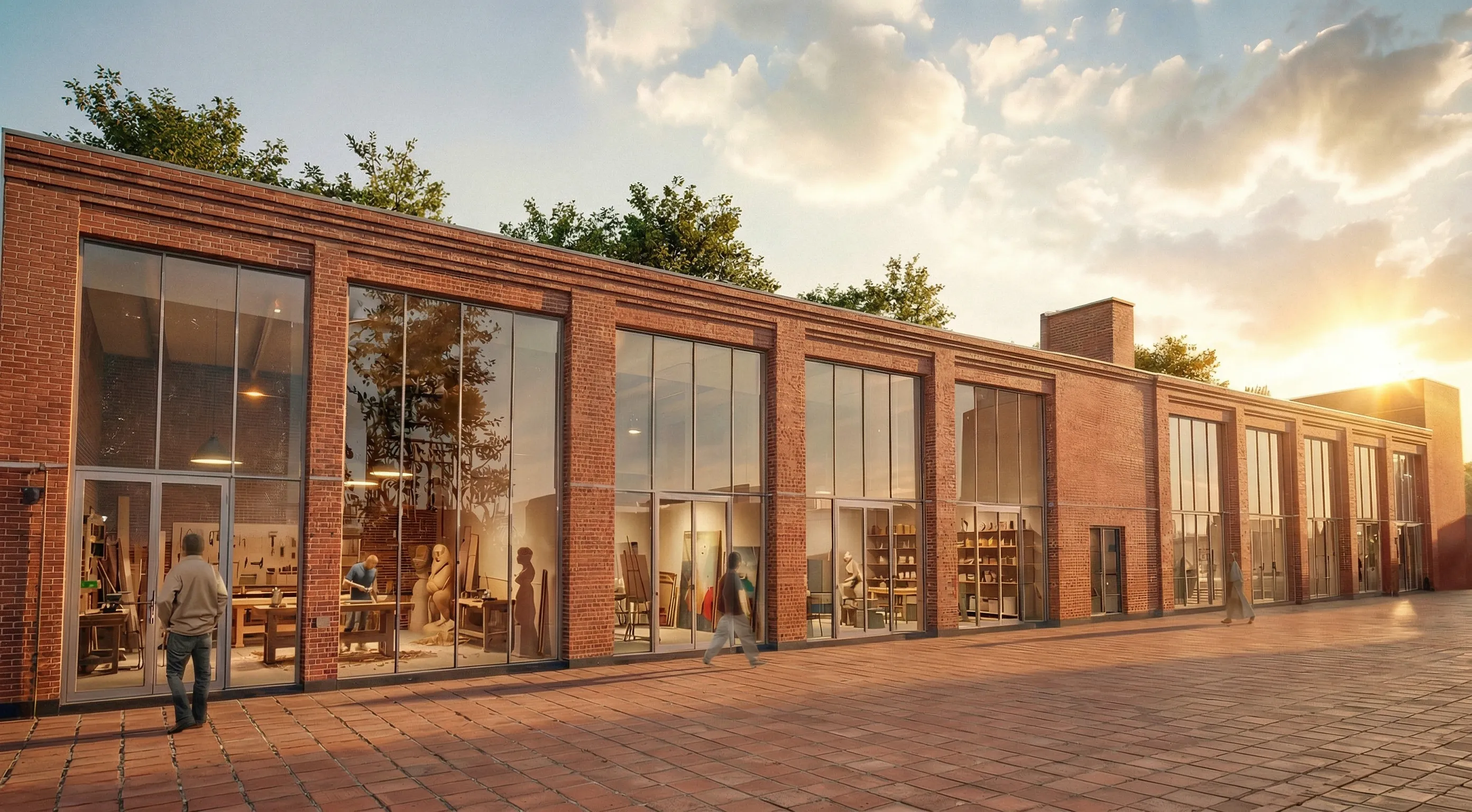 ECO-HUB Tilburg — getransformeerde textielfabriek, gevel met glas en baksteen