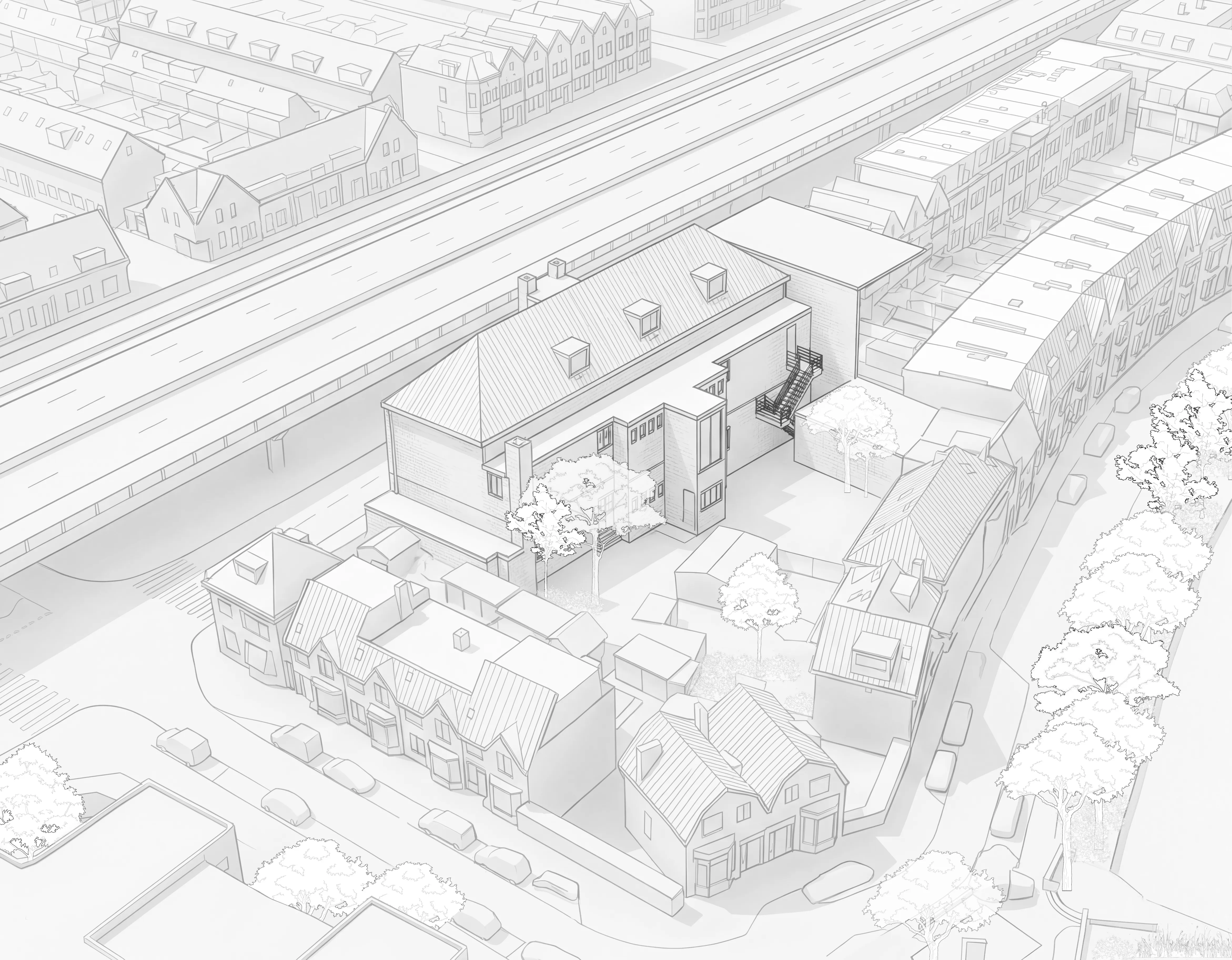 Bestaande plattegrond — indeling schoolgebouw voor transformatie